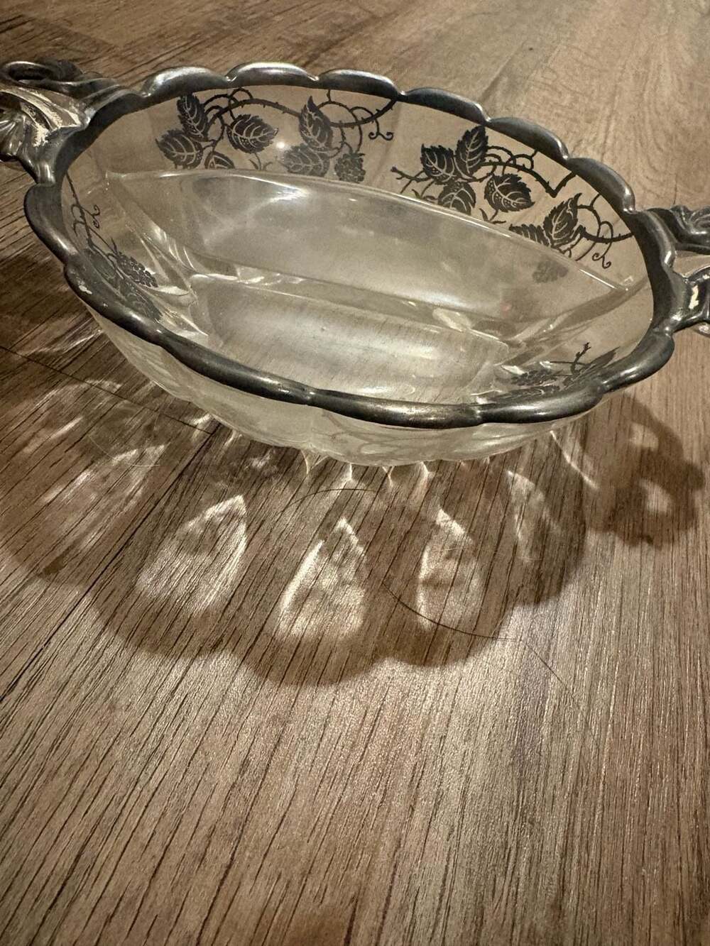 Vintage Silver City Clear Glass Divided Relish Bowl with Sterling Silver Overlay